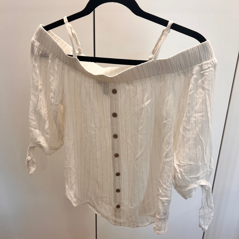 BCX Off-Shoulder Cream Blouse with Button Detail